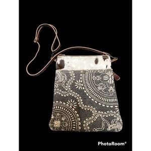 Myra Boho crossbody cowhide and Tapestry Swag Bag